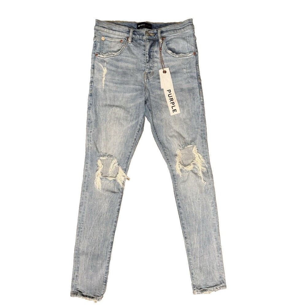 Purple Brand P002 Men’s Blue Distressed Skinny Jeans, Size 31 Blowout knees